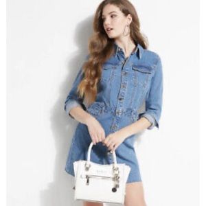 Guess denim button front long sleeve mini dress